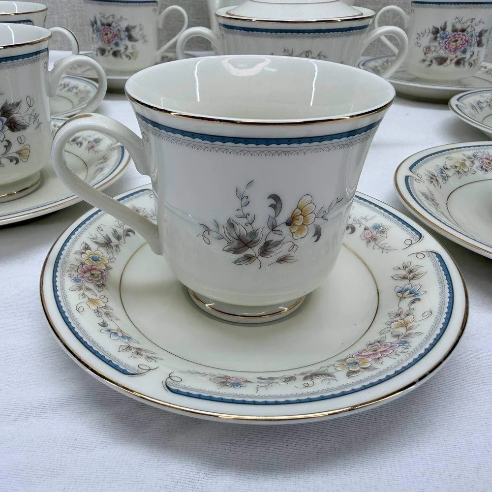 Seizan Fine China Japan Floral Tea Set Coffee Pot Sugar Bowl 6 Cups Saucers 16pc